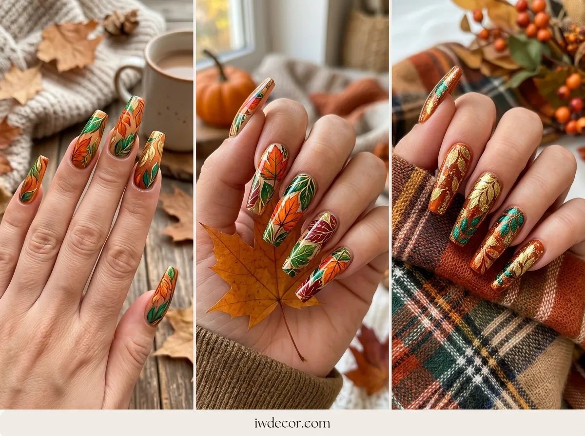 Acrylic Leaf Nails with Bold Color