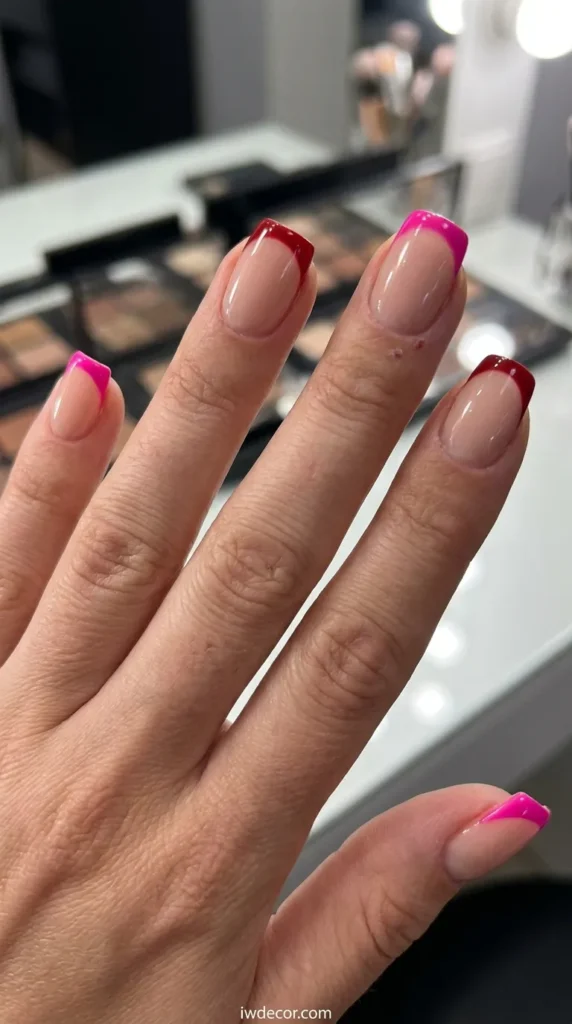 Alternating Pink and Red French Tips