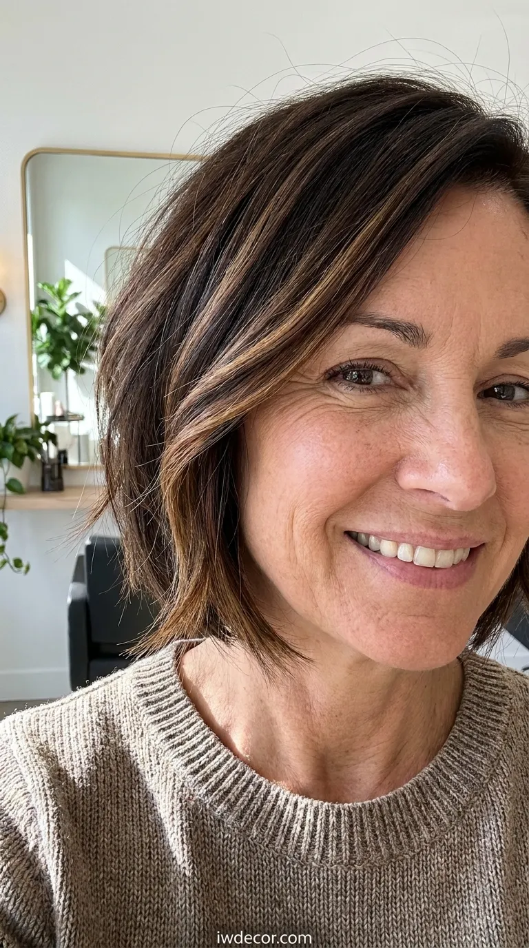 Asymmetrical Bob with Soft Caramel Balayage