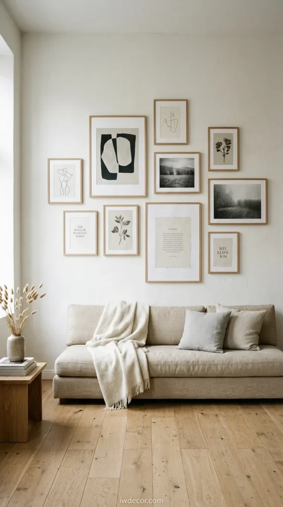 Asymmetrical Gallery Wall With Mixed Frame Sizes