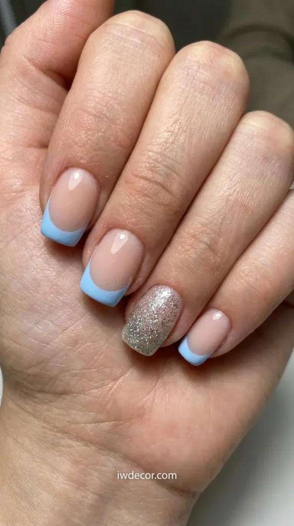 Baby Blue French with Glitter