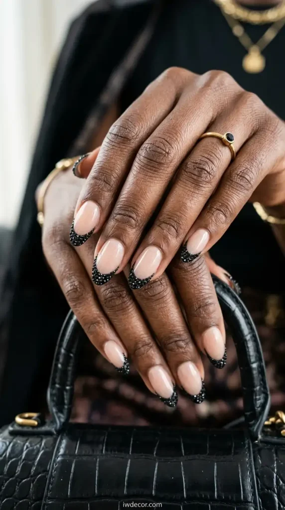 Black Crystal French Tips