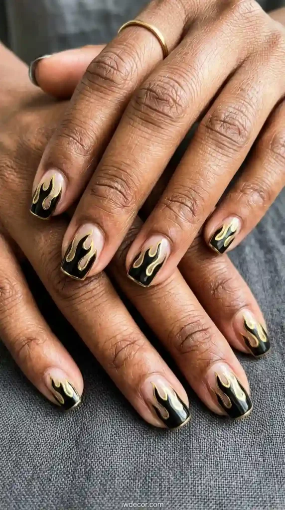 Black Flames with Gold Outline