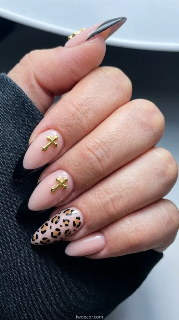 Black French Cross Stiletto Nails