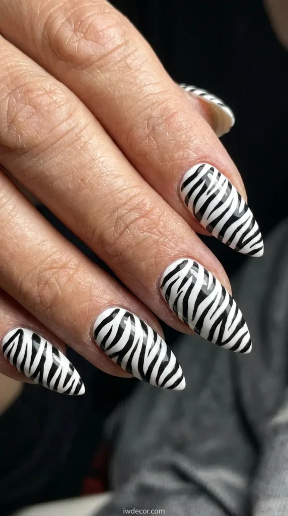 Black and White Zebra Stiletto Nails