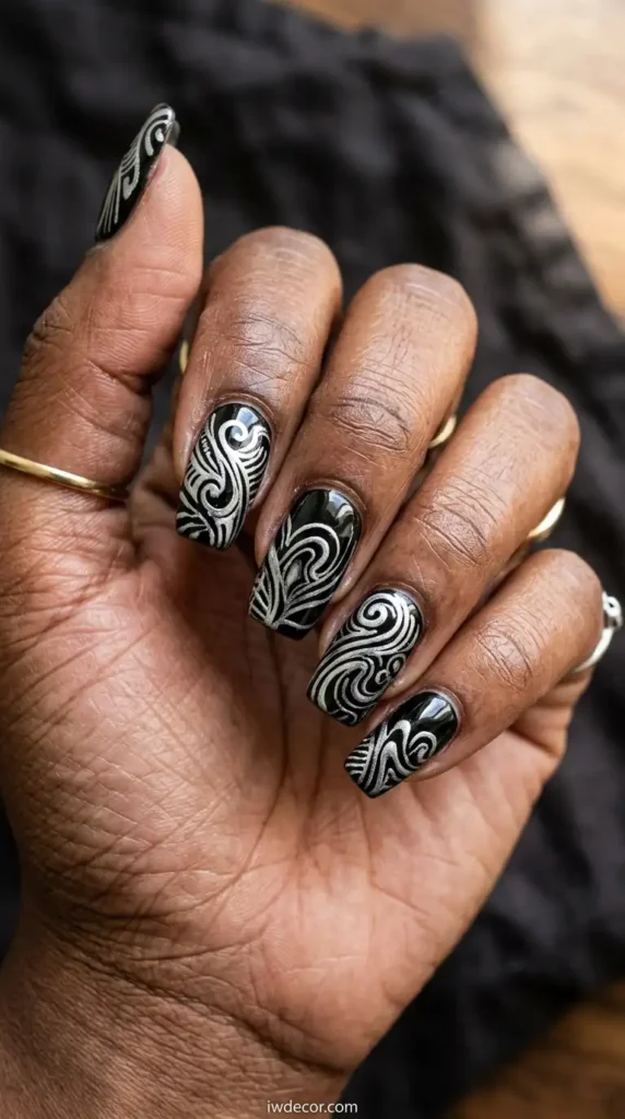 Black with Abstract Swirls