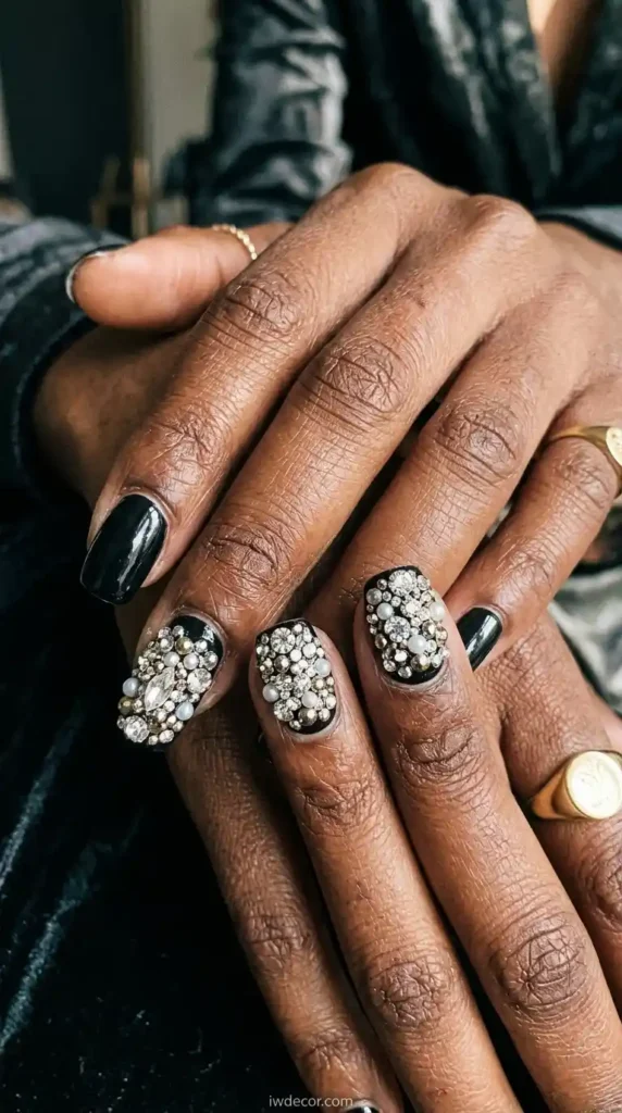 Black with Crystal Clusters