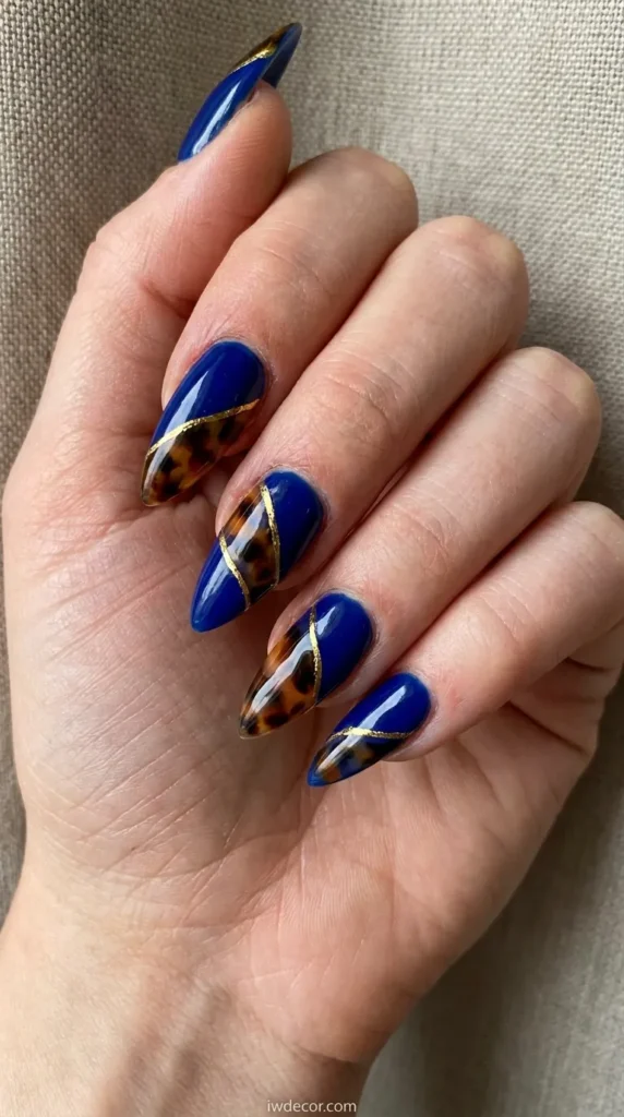 Blue and Tortoiseshell Stiletto Nails