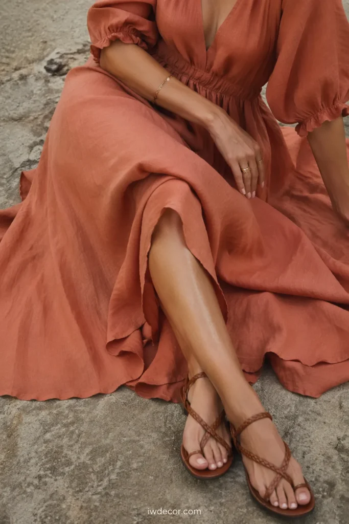 Breezy Linen Maxi Dress with Braided Footwear