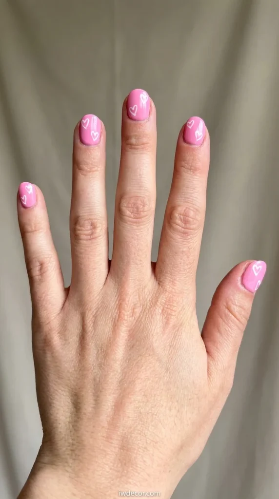 Bubblegum Pink with White Heart Outlines