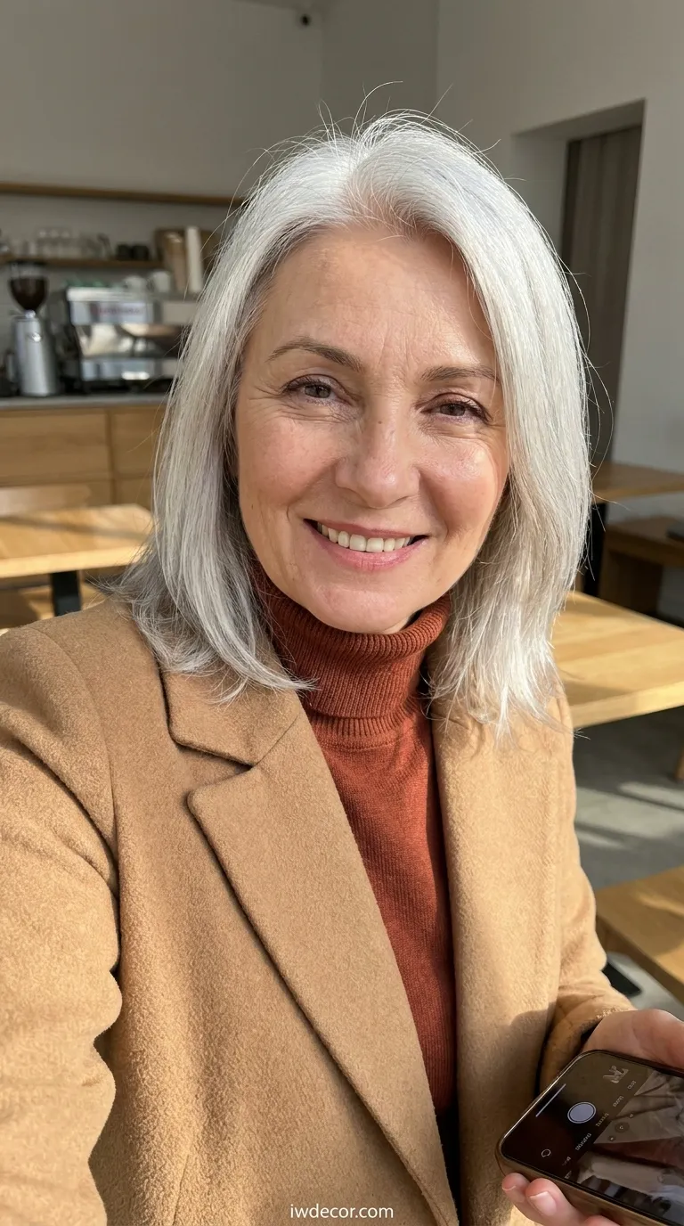 Camel Coat and Rust Turtleneck Combination