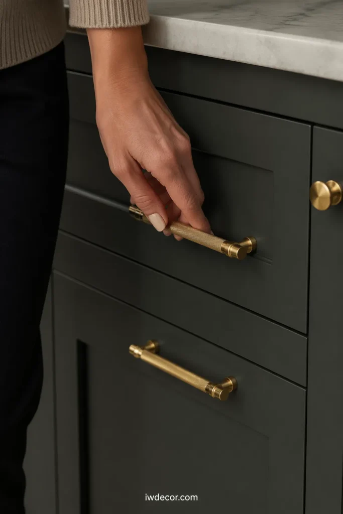 Charcoal Green Kitchen with Brass Hardware
