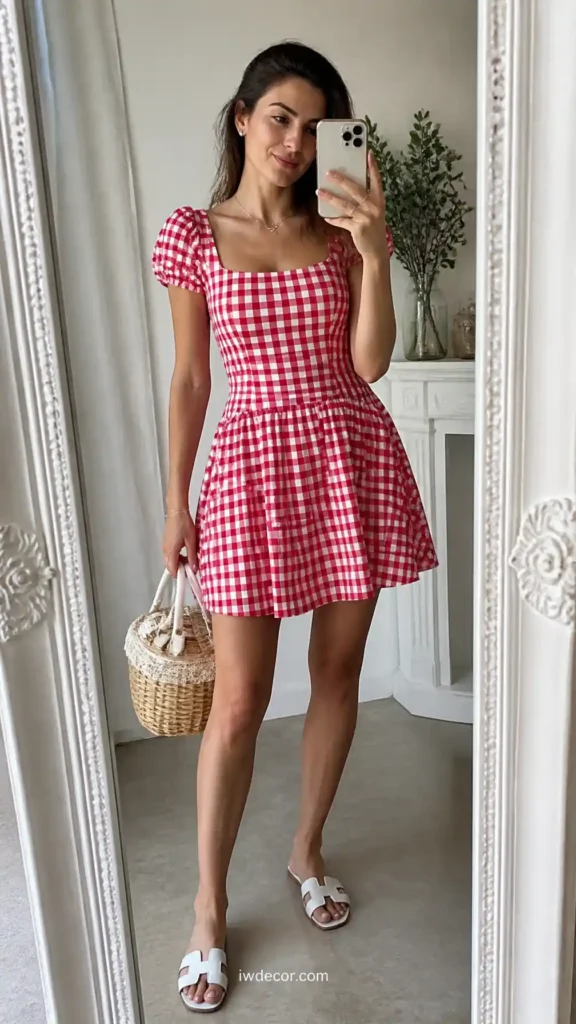 Charming Red Gingham Dress for a Picnic