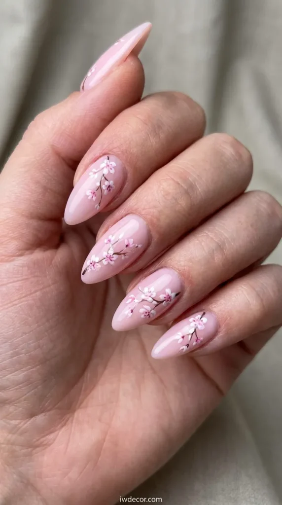 Cherry Blossom Pink Stiletto Nails
