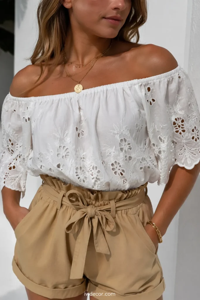 Chic Off-Shoulder Top + Paperbag Waist Shorts