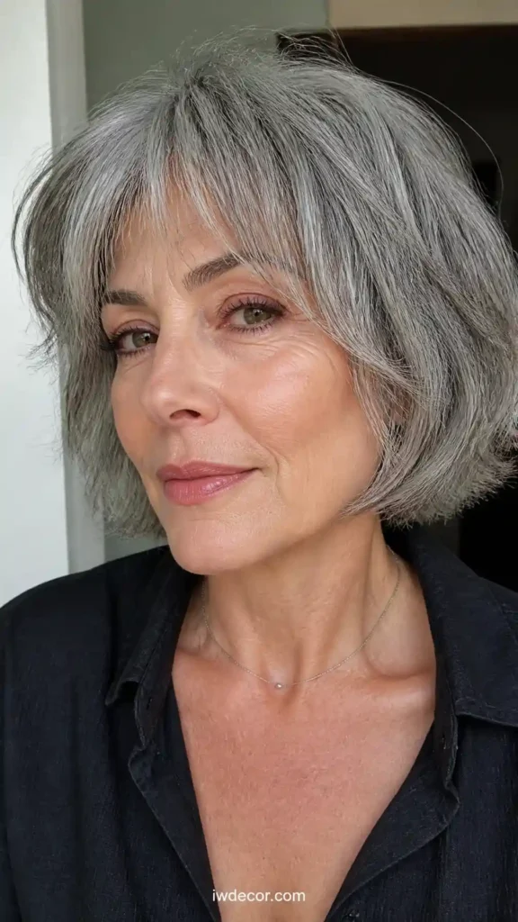 Chic Shaggy Bob for Gray Hair