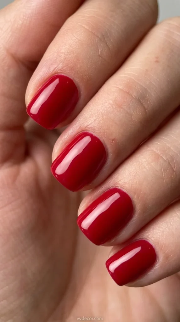 Classic Cherry Red on Squoval Nails