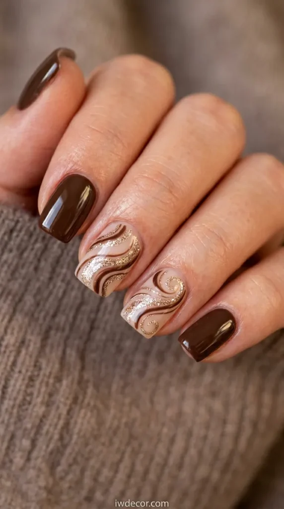 Coffee Brown with Swirl Art