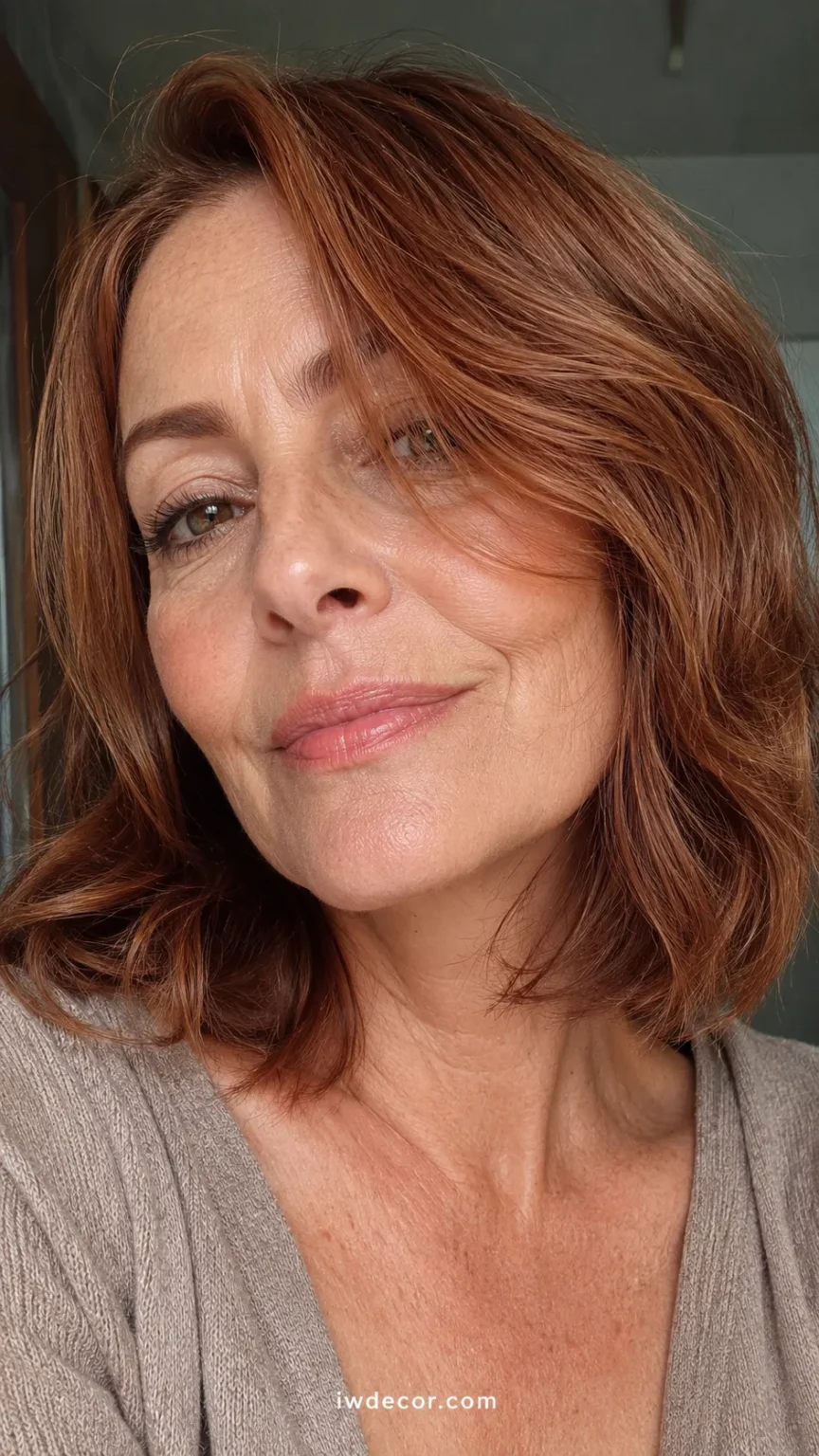 Collarbone Cut with Soft Auburn Color