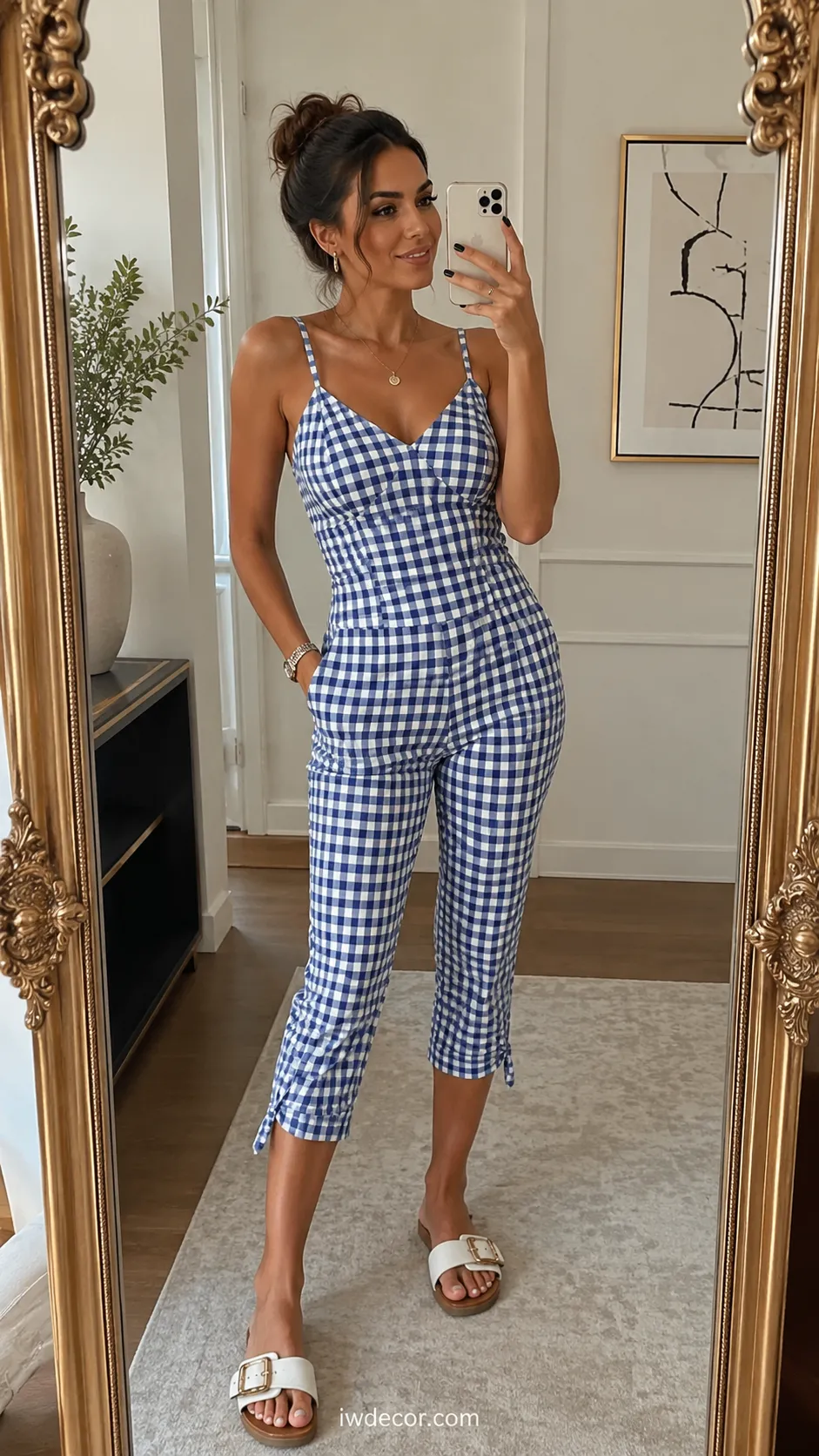 Coordinated Gingham Cami & Capri Set