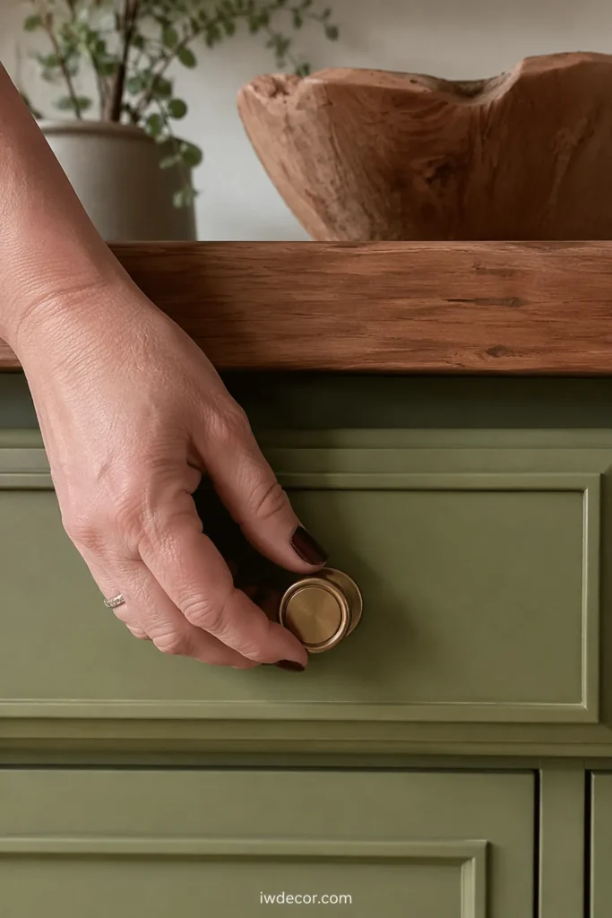 Country Green Kitchen with Warm Wood Accents