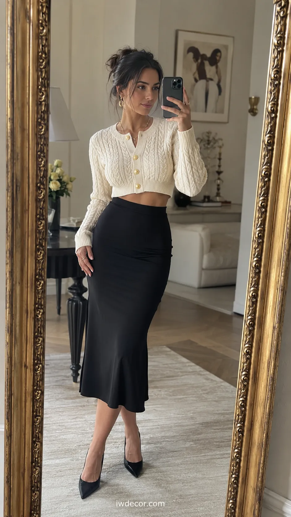 Cropped Cardigan & High-Waisted Skirt