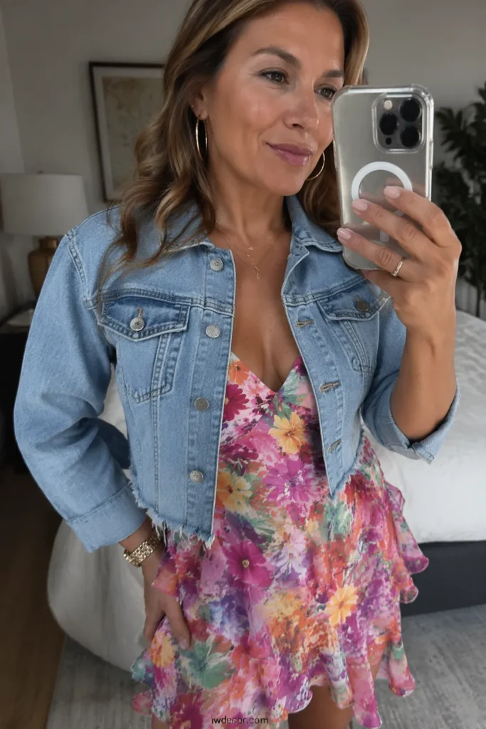 Cropped Denim Jacket over a Mini Dress