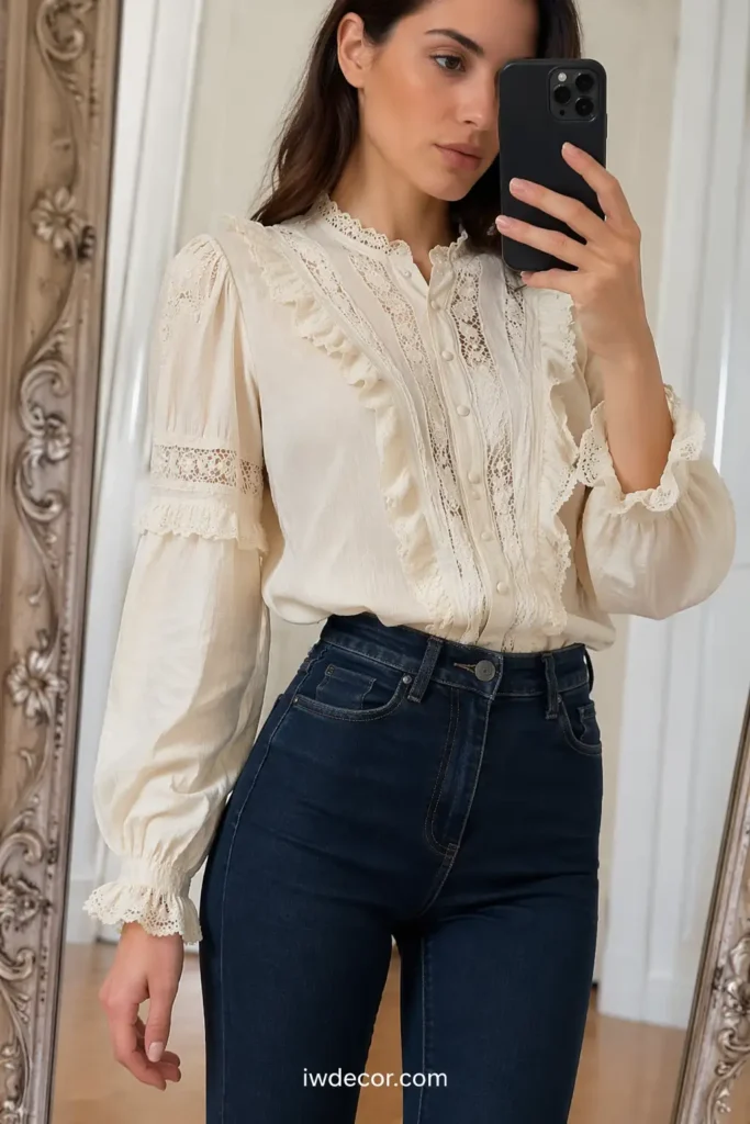 Dark Wash Jeans and a Romantic Blouse