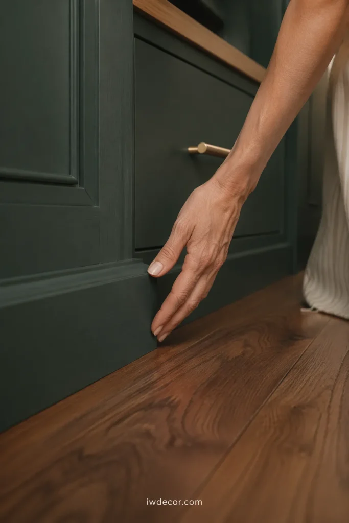 Deep Green Contemporary Kitchen with Walnut Flooring