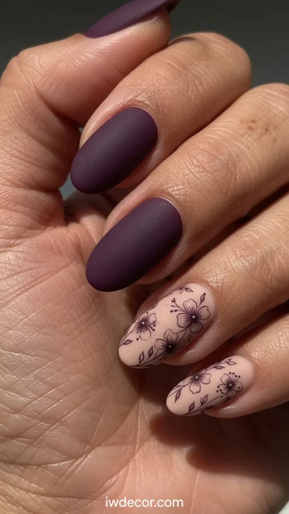 Deep Plum Matte with Nude Florals