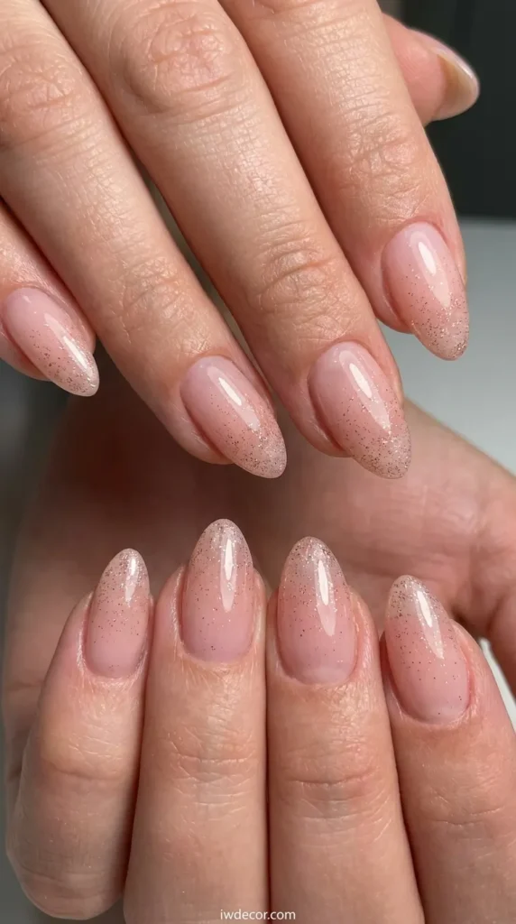 Delicate Rose Gold Shimmer Almond