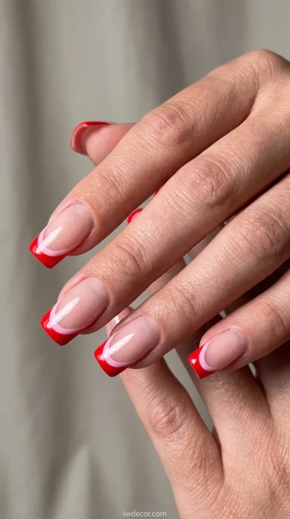 Double French Tip in Red and Pink
