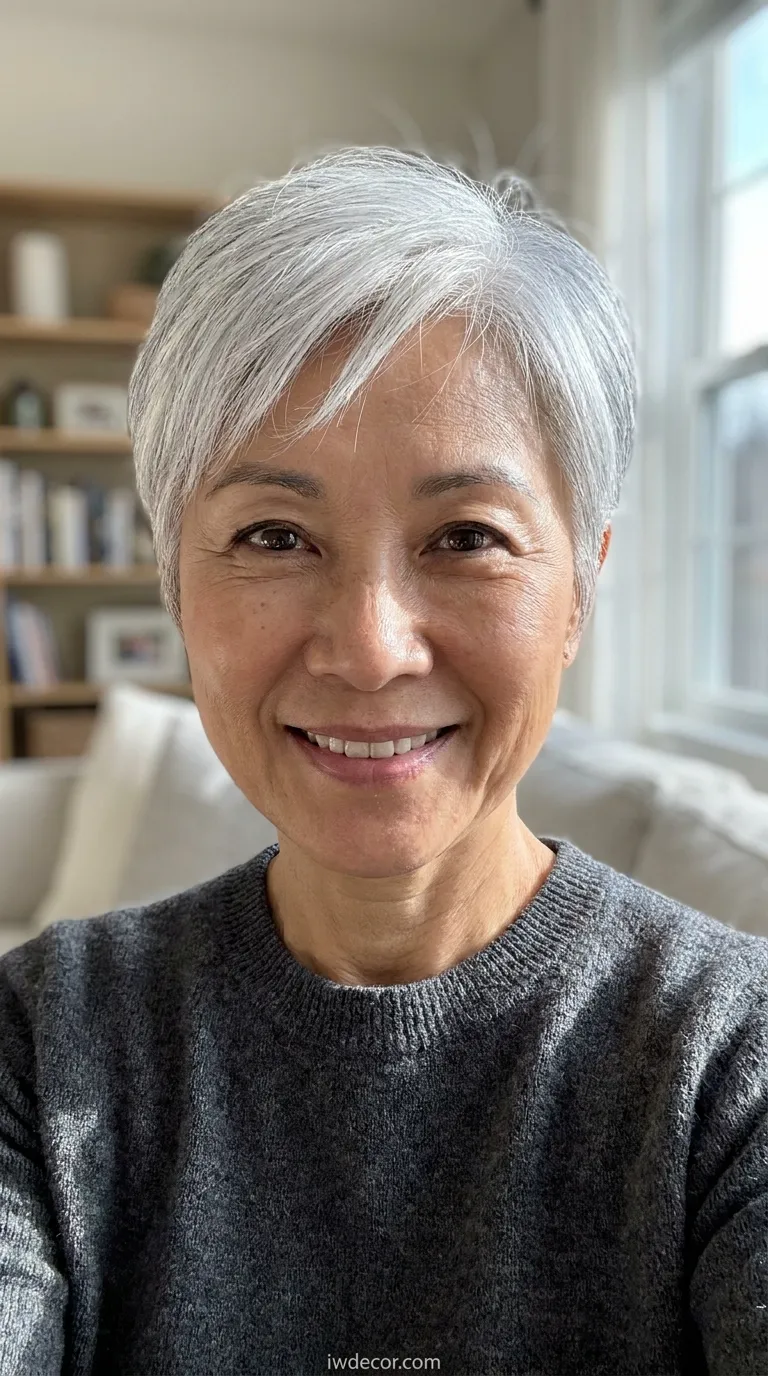 Elegant Tapered Pixie with Smoky Gray Color