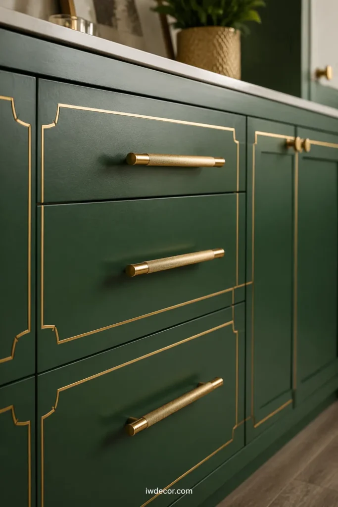 Emerald Green Kitchen with Gold Geometric Details