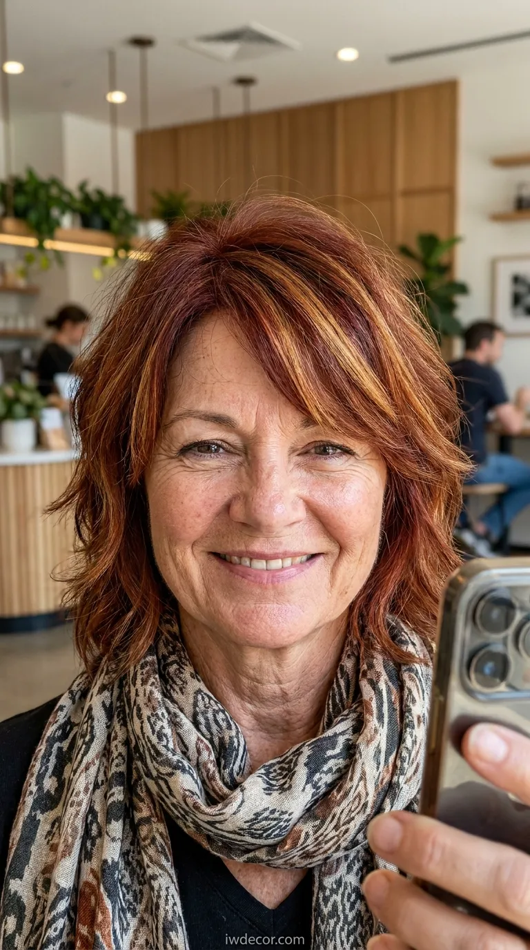Face-Framing Shag with Warm Honey Highlights