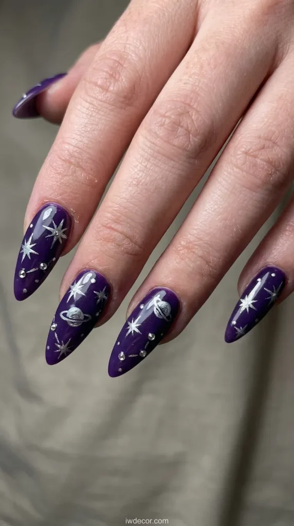 Galaxy Purple Stiletto Nails