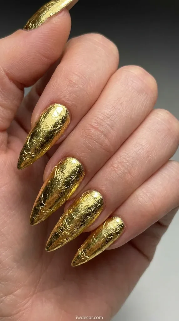 Gold Foil Stiletto Nails
