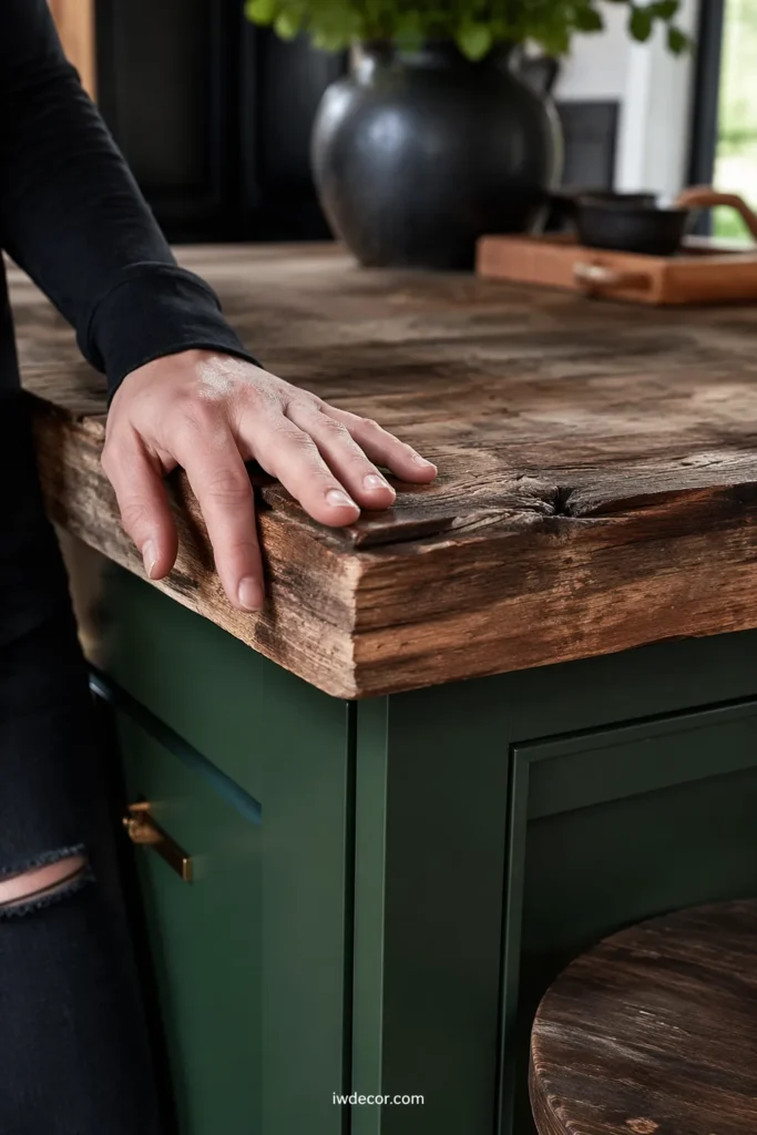 Hunter Green Island with Reclaimed Barnwood Bar
