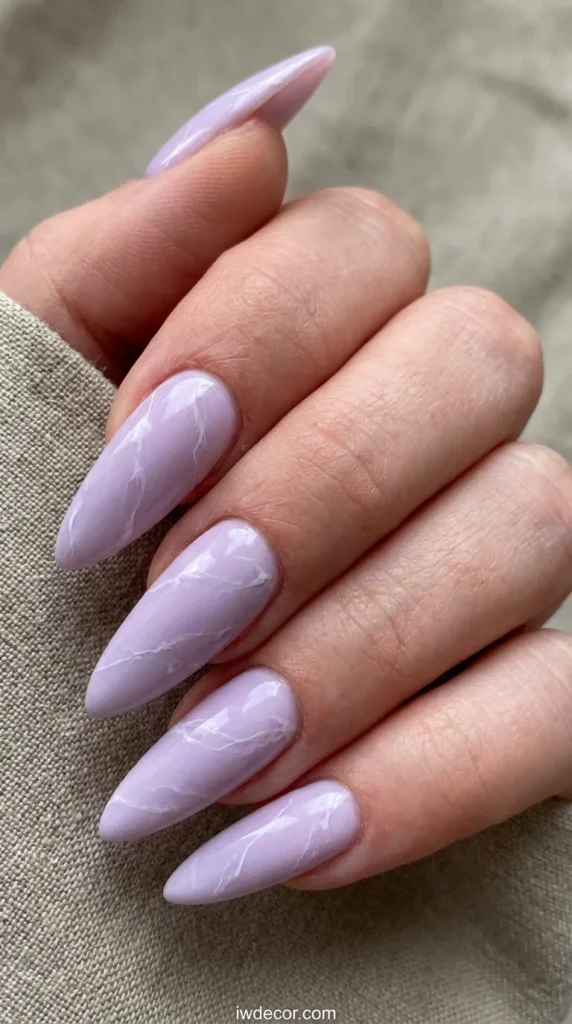 Lavender Marble Stiletto Nails