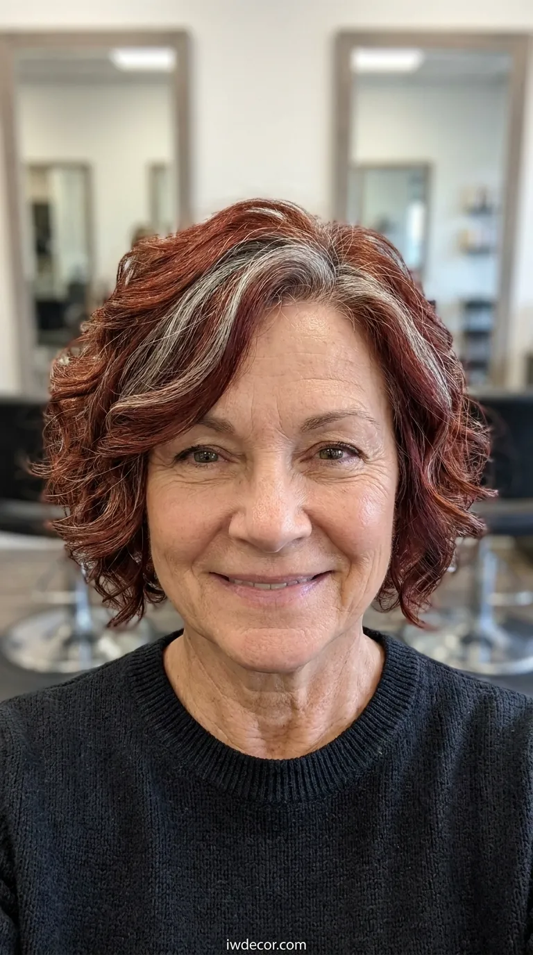 Layered Curly Bob with Natural Gray Highlights