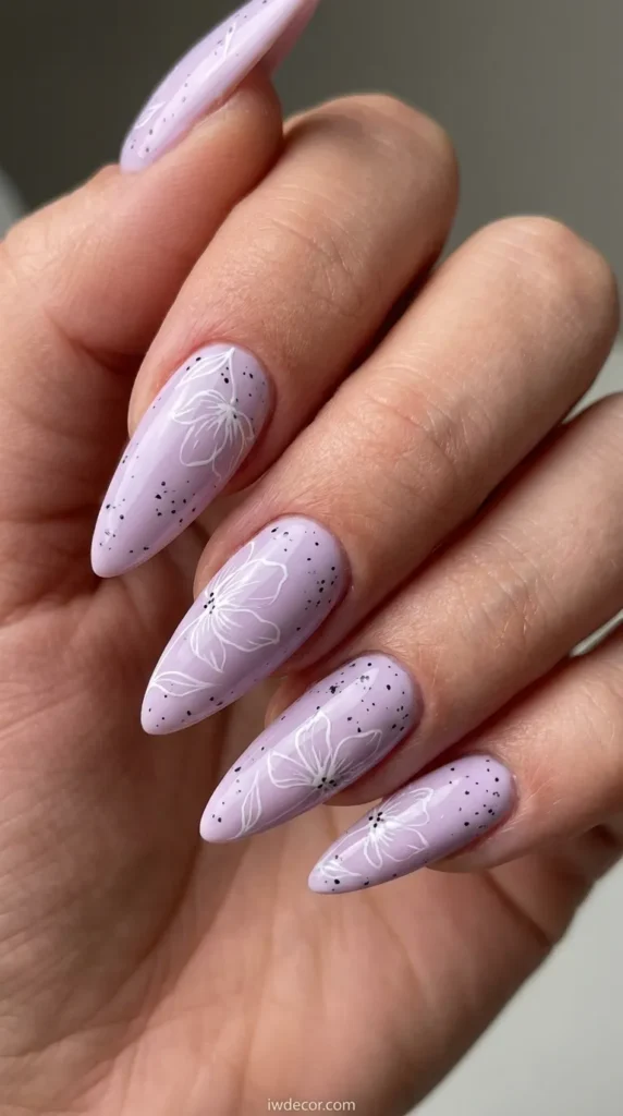 Lilac Floral Stiletto Nails