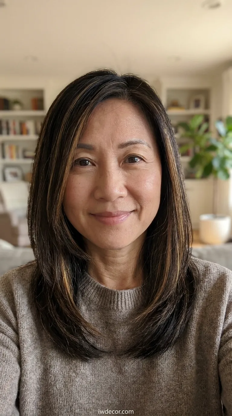 Long Straight Layers with Face-Framing Highlights