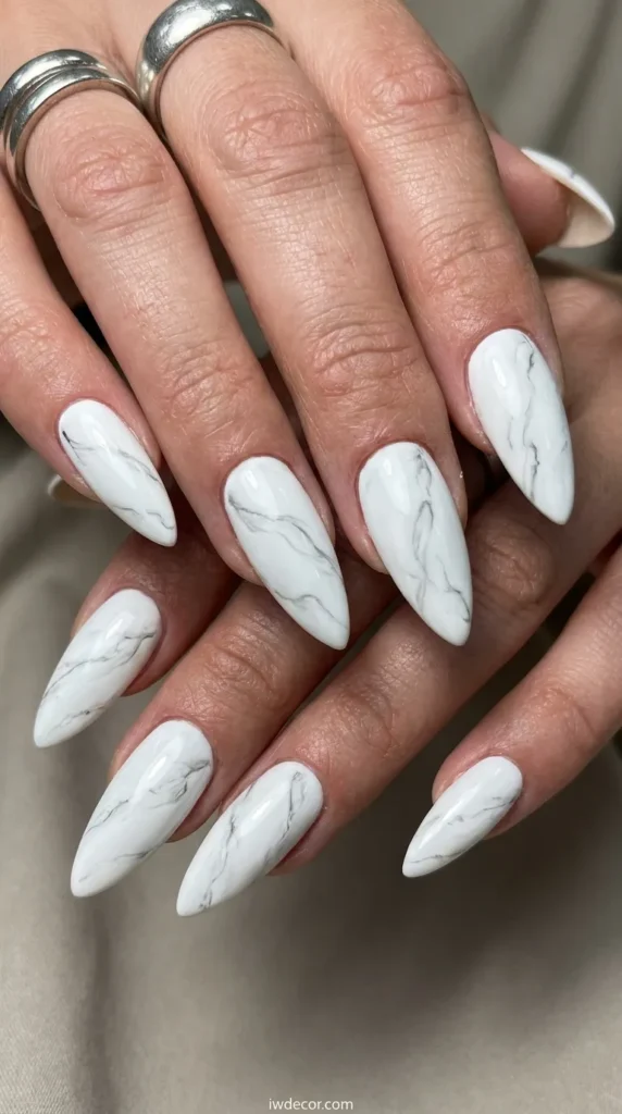 Marble White Stiletto Nails