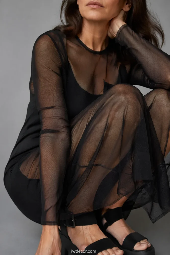 Mesh Maxi Dress + Chunky Sandals