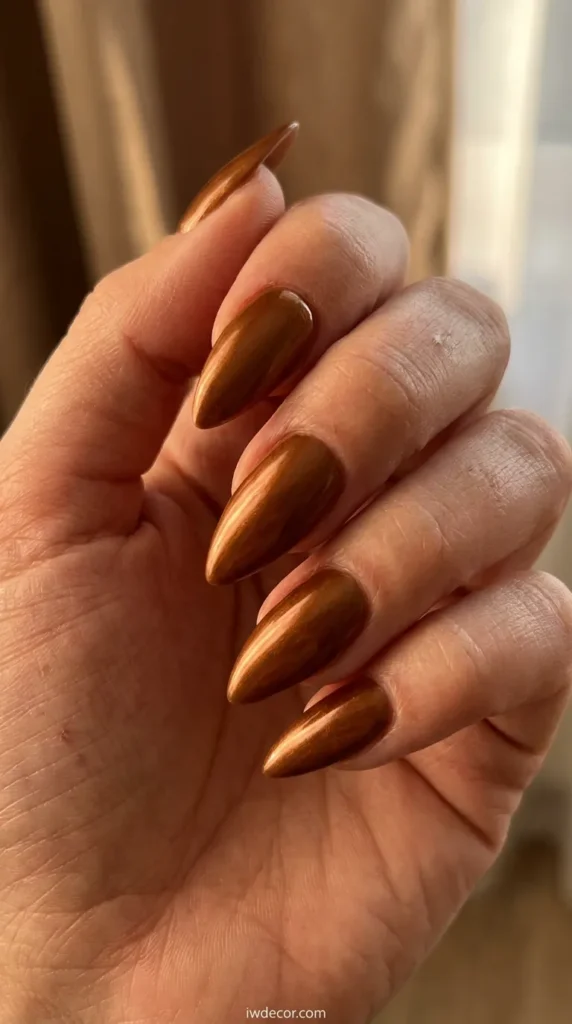 Metallic Bronze Stiletto Nails