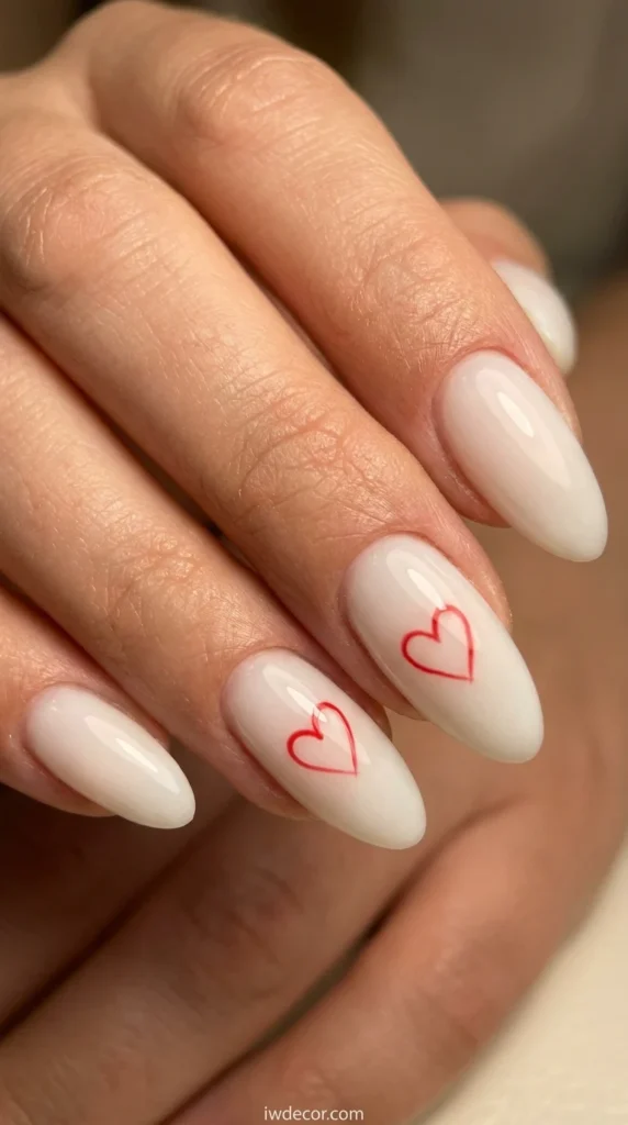 Milky White with Red Outline Hearts