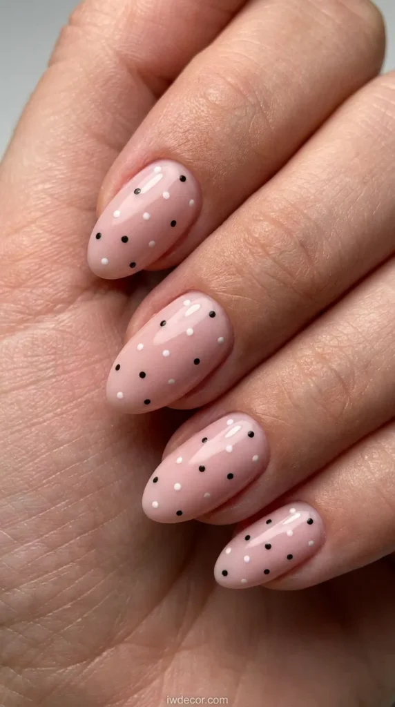 Minimal Blush Dot Almond Nails