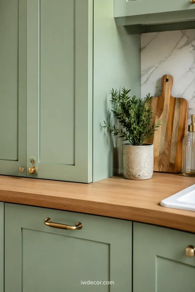 Mint Green Kitchen with Wood Countertops