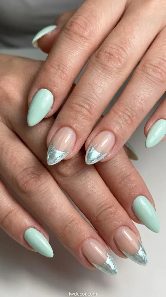 Mint Ice French Stiletto Nails