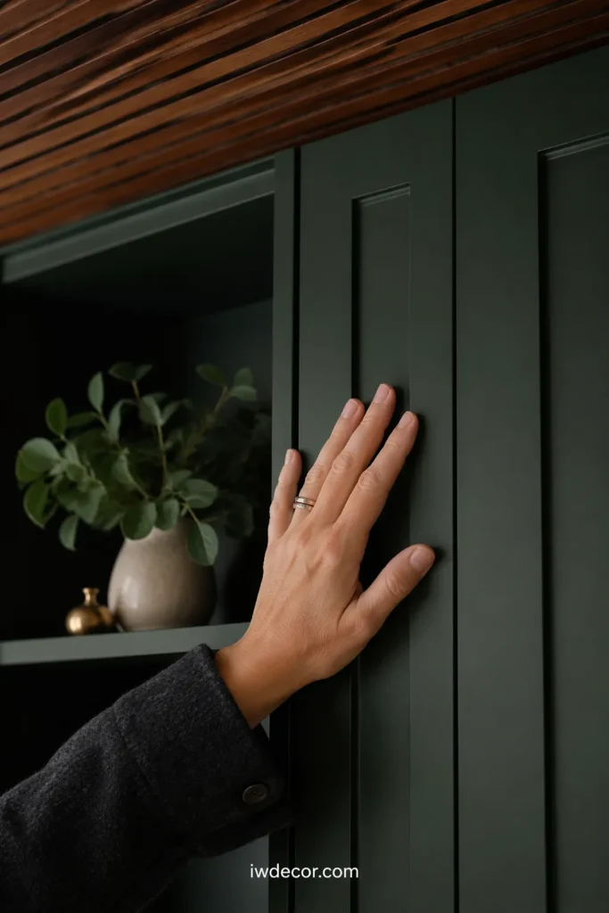 Sage Green Kitchen with Blush Accents and Brass Hardware